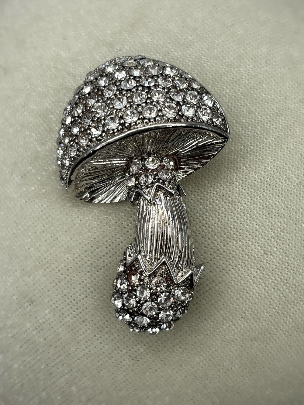 Mushroom Brooch Vintage Silver Tone Pave Rhinestone